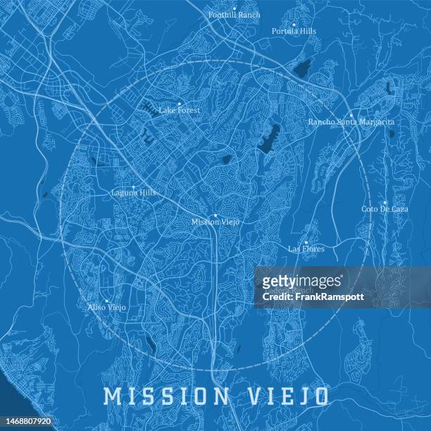 ilustrações, clipart, desenhos animados e ícones de mission viejo ca city vector road map texto azul - mission viejo
