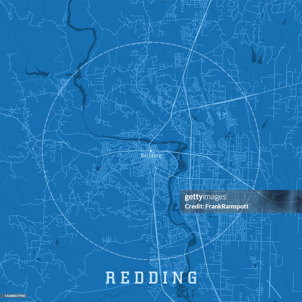 Redding CA City Vector Road Map Blue Text
