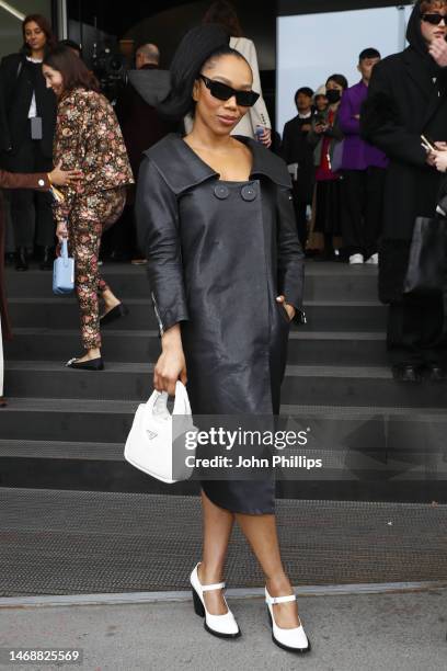 Naomi Ackie is seen arriving at the Prada fashion show during the Milan Fashion Week Womenswear Fall/Winter 2023/2024 on February 23, 2023 in Milan,...