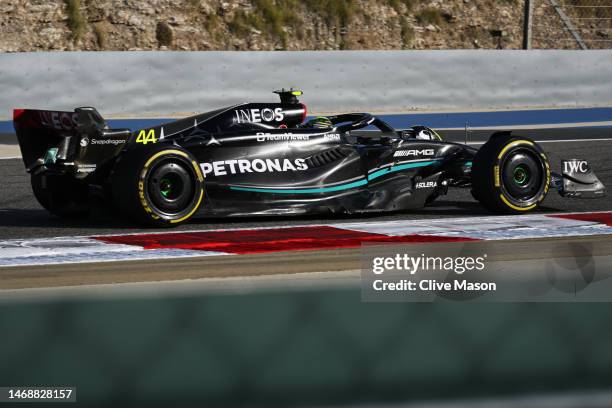 Lewis Hamilton of Great Britain driving the Mercedes AMG Petronas F1 Team W14 on track during day one of F1 Testing at Bahrain International Circuit...