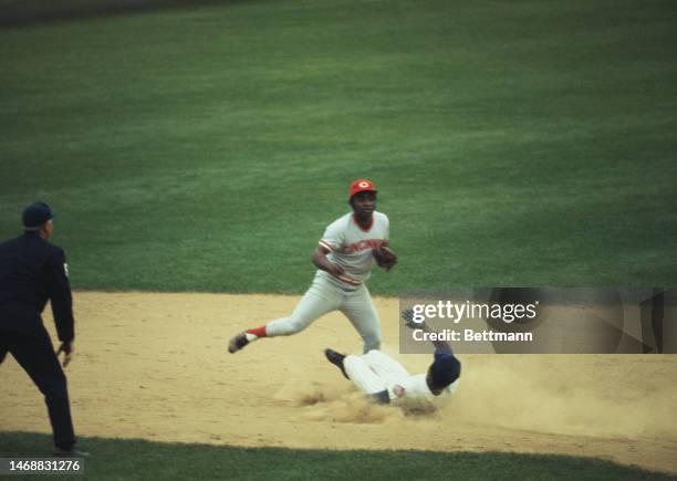 Joe Morgan of the Cincinnati Reds in action against the New York Mets during the National League Playoffs at Shea Stadium in New York in September...