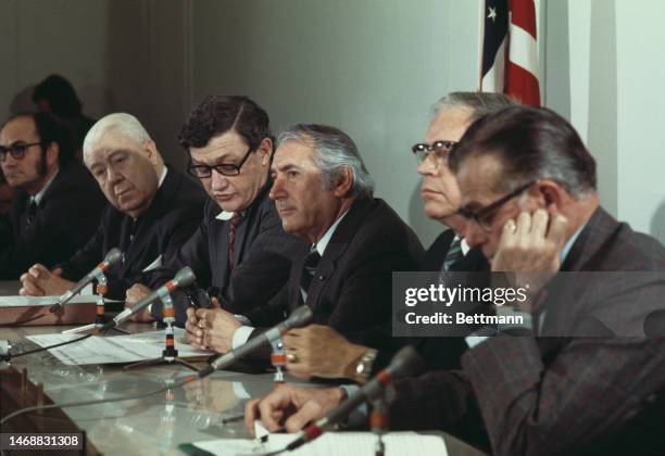 The five leading men on the House Judiciary Committee tasked with the impeachment inquiry into President Nixon in Washington, on February 21st, 1974....