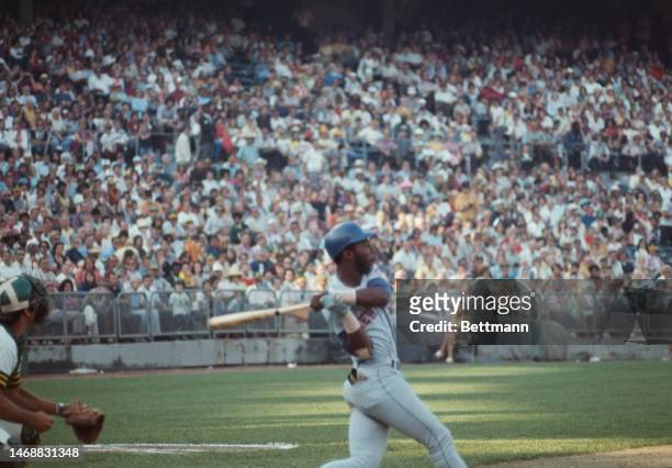 John Milner of the New York Mets batting in the 1973 World Series against the Oakland Athletics at Shea Stadium in New York, October 1973.