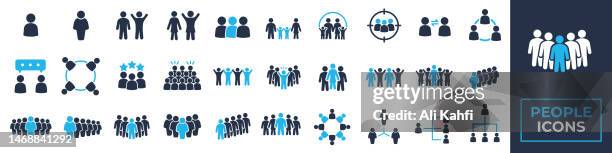 crowd and people icons set. containing group of people, team, family, human, population, community, friends solid icons collection. vector illustration. for website design, logo, app, template, ui, etc. - community icon solid stock illustrations