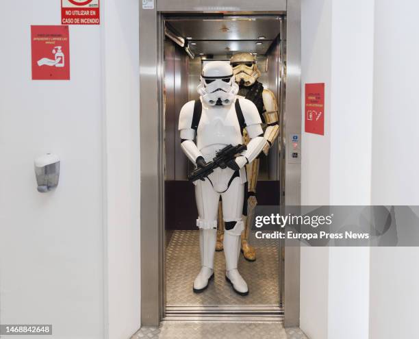 Stormtroopers or Stormtroopers of the Galactic Empire, at the opening of the largest exhibition of the Star Wars Universe, at the Centro de Artes...