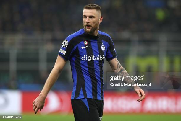 Milan Skriniar of FC Internazionale looks on during the UEFA Champions League round of 16 leg one match between FC Internazionale and FC Porto at San...