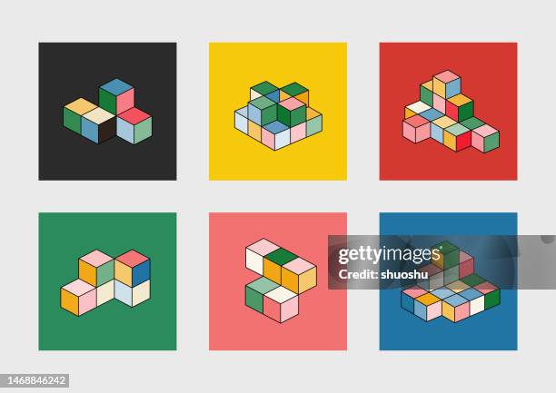 abstract children's toys style cube vector background collection - isometric cube stock illustrations