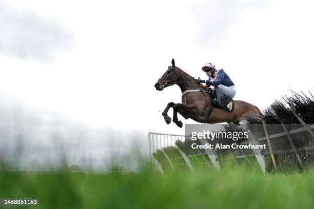 Luca Morgan riding Samuel Spade on their way to winning The Every Race Live On Racing TV Novices' Hurdle at Huntingdon Racecourse on February 23,...