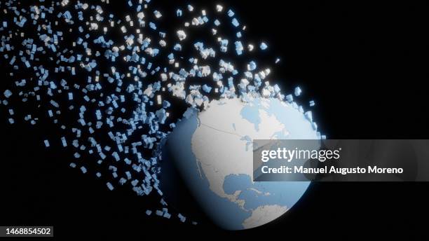 vanishing planet earth with political borders showing north america - chaos stock pictures, royalty-free photos & images