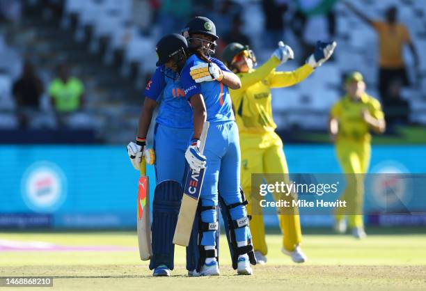 Harmanpreet Kaur of India celebrates their half century during the ICC Women's T20 World Cup Semi Final match between Australia and India at Newlands...