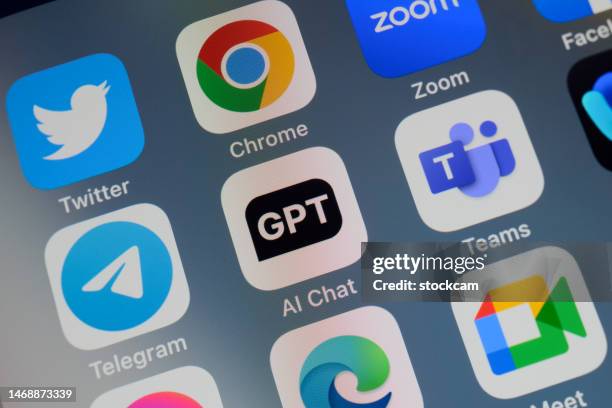 chatgpt artificial intelligence app icon - brand name stock pictures, royalty-free photos & images