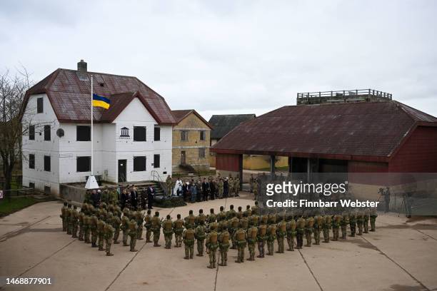 Ukrainian soldiers during the service, on February 23, 2023 near Salisbury, England. Ahead of tomorrow's anniversary of the Russian Invasion of...