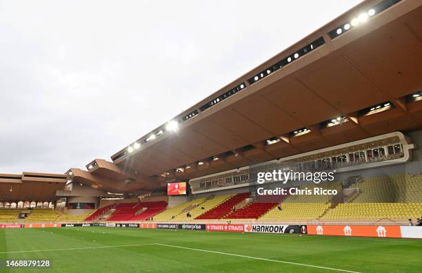 General view inside the stadium prior to the UEFA Europa League knockout round play-off leg two match between AS Monaco and Bayer 04 Leverkusen at...