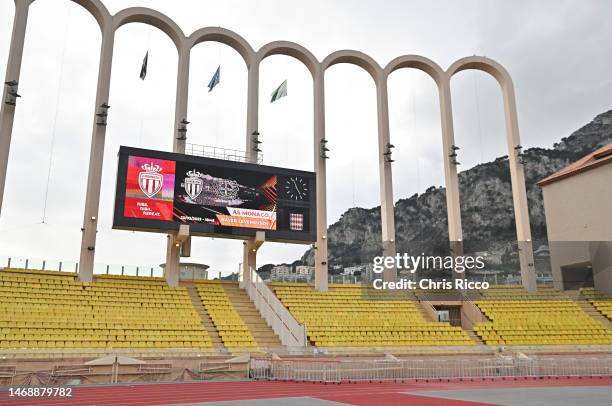 General view inside the stadium prior to the UEFA Europa League knockout round play-off leg two match between AS Monaco and Bayer 04 Leverkusen at...