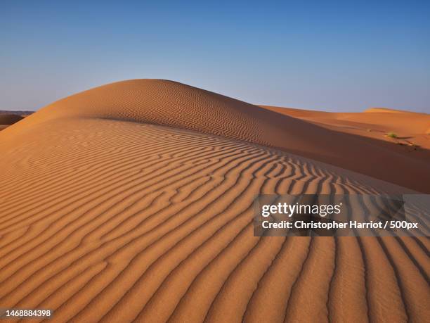 scenic view of desert against clear sky,wahiba sands,oman - sand dunes stock pictures, royalty-free photos & images