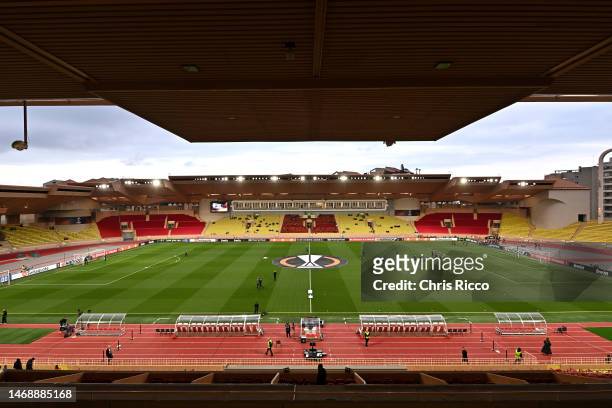 General view inside the stadium prior to the UEFA Europa League knockout round play-off leg two match between AS Monaco and Bayer 04 Leverkusen at...