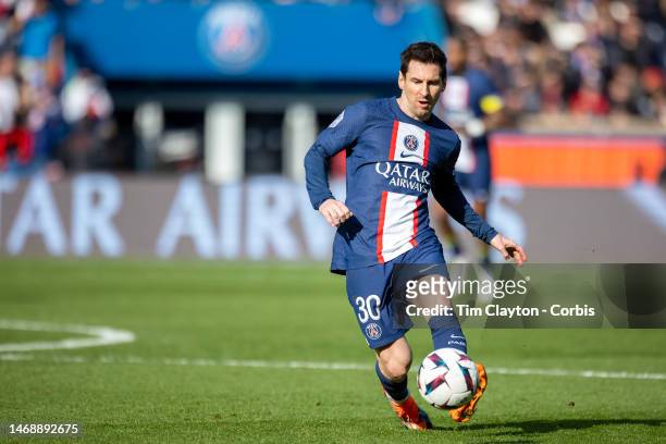 Lionel Messi of Paris Saint-Germain in action during the Paris Saint-Germain Vs Lille OSC, French Ligue 1 regular season match at Parc des Princes on...