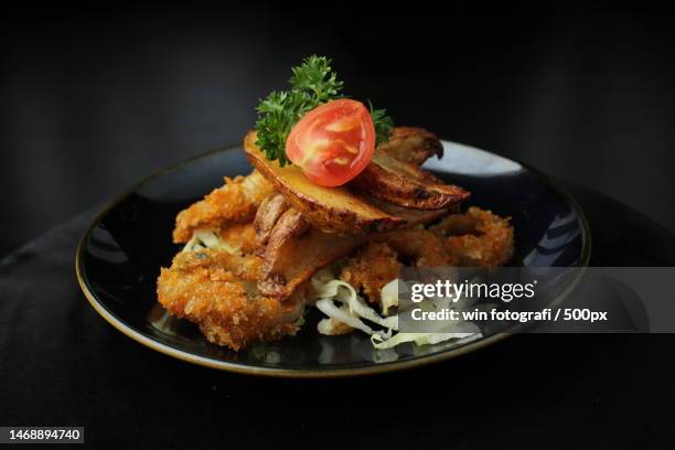 close-up of food in plate on table,world trade center,united states,usa - fotografi ストックフォトと画像