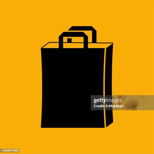 einkaufstaschensymbol auf gelbem hintergrund. - reusable shopping bag drawing stock-grafiken, -clipart, -cartoons und -symbole