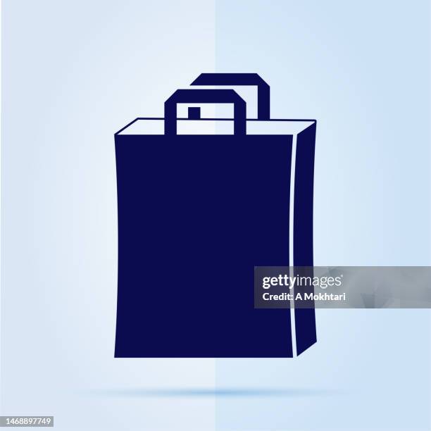 einkaufstaschensymbol auf blauem hintergrund. - reusable shopping bag drawing stock-grafiken, -clipart, -cartoons und -symbole