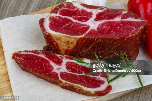 close-up of meat on cutting board,vaslui,romania - salted stock-fotos und bilder