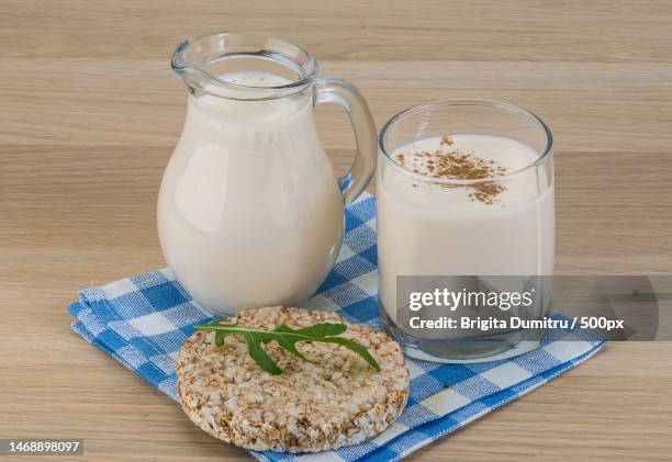 high angle view of breakfast on table,vaslui,romania - buttermilch stock-fotos und bilder