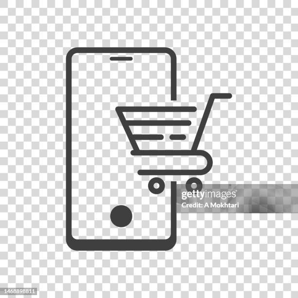stockillustraties, clipart, cartoons en iconen met online shopping smartphone icon on yellow background. - app store logo