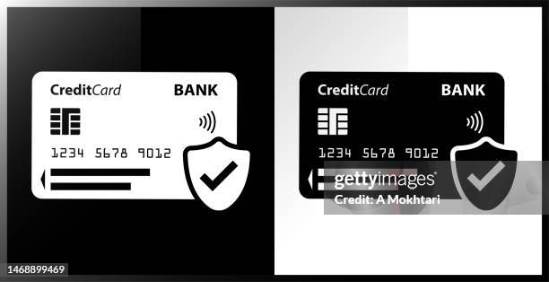 bank card icon with security shield. - checking account atm stock illustrations