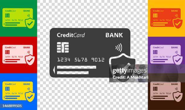 bank card icon with security shield. - green check mark transparent background stock illustrations