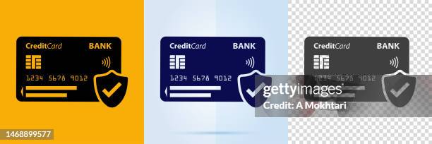bank card icon with security shield. - checking account atm stock illustrations