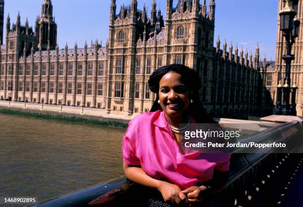 British Labour Party politician Diane Abbott stands on Westminster Bridge in front of the Palace of Westminster in London in 1987. Diane Abbott would...