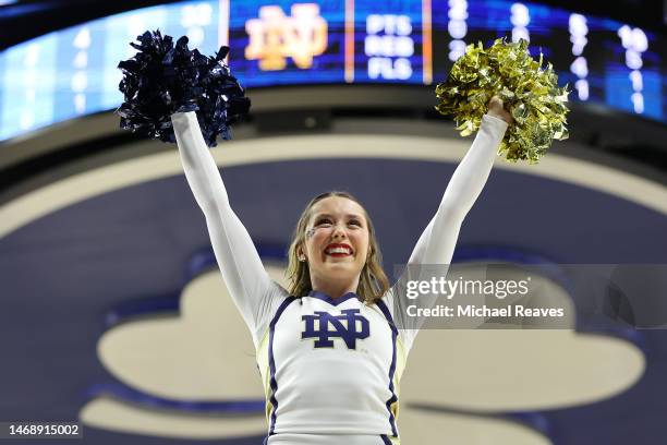 Notre Dame Fighting Irish cheerleader looks on during the first half between the Notre Dame Fighting Irish and the North Carolina Tar Heels at...