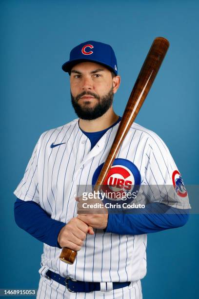 Eric Hosmer of the Chicago Cubs poses for a portrait during photo day at Sloan Park on February 23, 2023 in Mesa, Arizona.