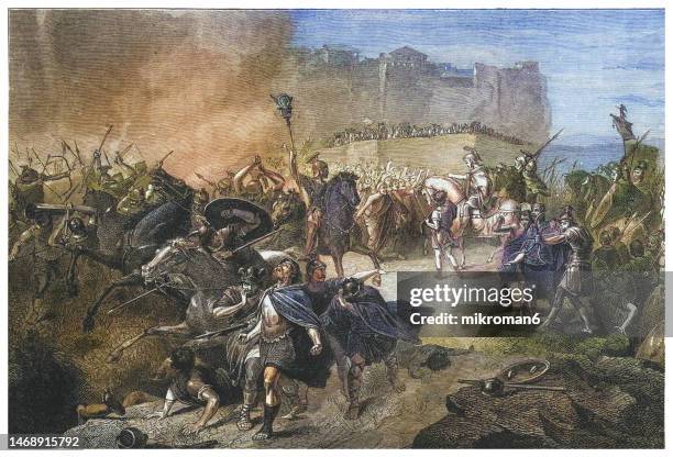 old engraving illustration of byzantine roman general belisarius enters rome -576 - rome empire stock pictures, royalty-free photos & images