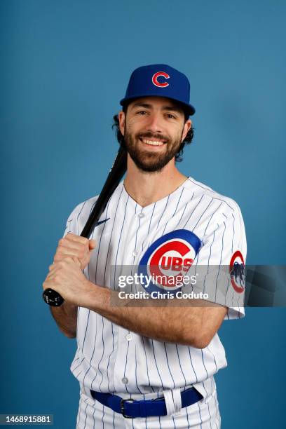 Dansby Swanson of the Chicago Cubs poses for a portrait during photo day at Sloan Park on February 23, 2023 in Mesa, Arizona.