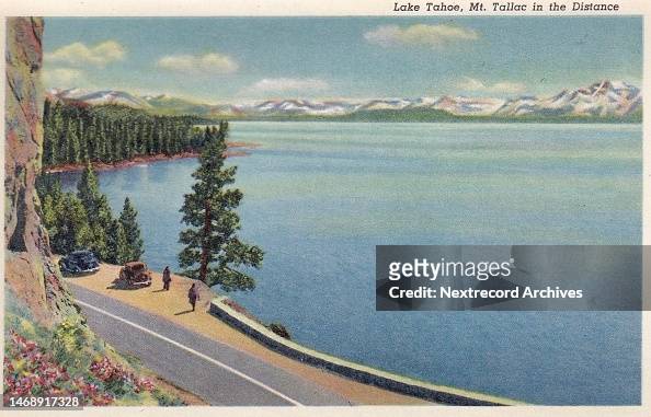Vintage souvenir postcard, Lake Tahoe, California Highways series, 1940