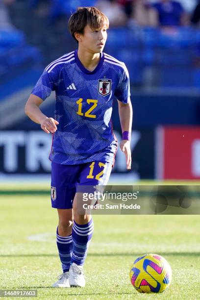 Ruka Norimatsu of Japan prepares to kick the ball during the second half of a 2023 SheBelieves Cup match against Canada at Toyota Stadium on February...