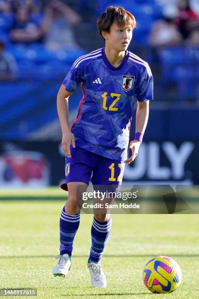 Ruka Norimatsu of Japan prepares to kick the ball during the second half of a 2023 SheBelieves Cup match against Canada at Toyota Stadium on February...