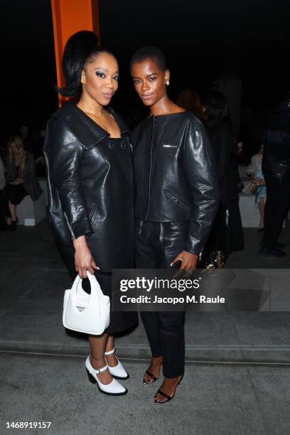 Naomi Ackie and Letitia Wright attend Prada Fall/Winter 2023 Womenswear Fashion Show on February 23, 2023 in Milan, Italy.