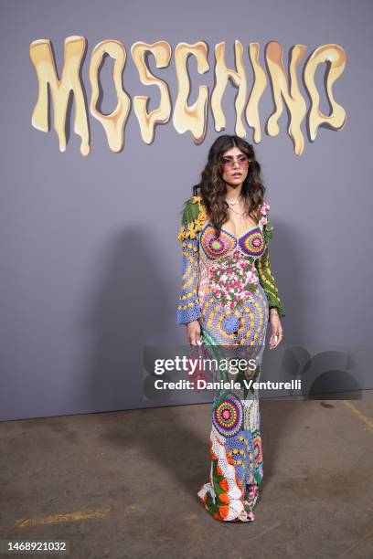 Mia Khalifa is seen on the front row of the Moschino fashion show during the Milan Fashion Week Womenswear Fall/Winter 2023/2024 on February 23, 2023...