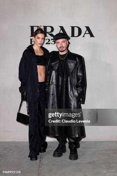 Valentina Ferrer and J Balvin attend Prada Fall/Winter 2023 Womenswear Fashion Show on February 23, 2023 in Milan, Italy.