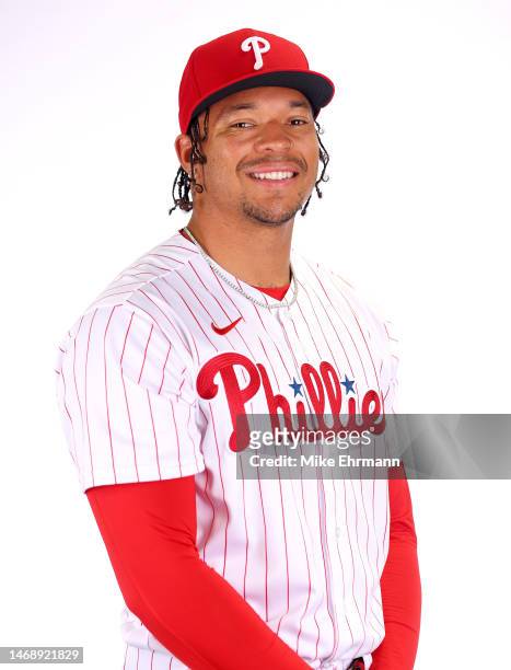Taijuan Walker of the Philadelphia Phillies poses for a portrait during media day at BayCare Ballpark on February 23, 2023 in Clearwater, Florida.