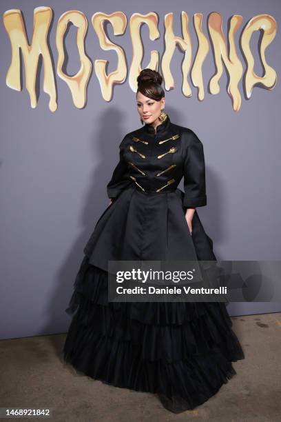 Ashley Graham is seen on the front row of the Moschino fashion show during the Milan Fashion Week Womenswear Fall/Winter 2023/2024 on February 23,...