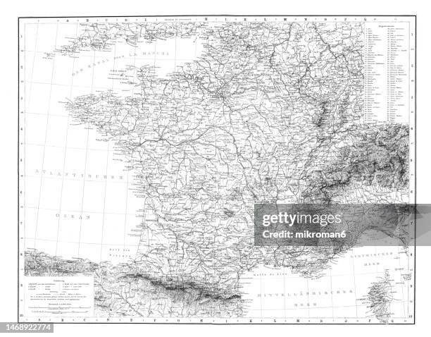 old chromolithograph map of france - french mediterranean island stock pictures, royalty-free photos & images