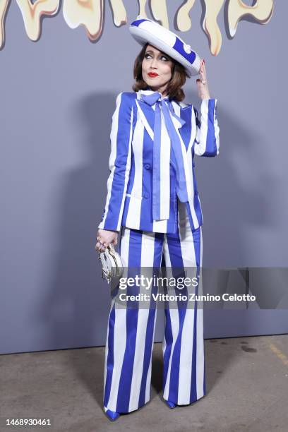 Chiara Francini is seen on the front row of the Moschino fashion show during the Milan Fashion Week Womenswear Fall/Winter 2023/2024 on February 23,...