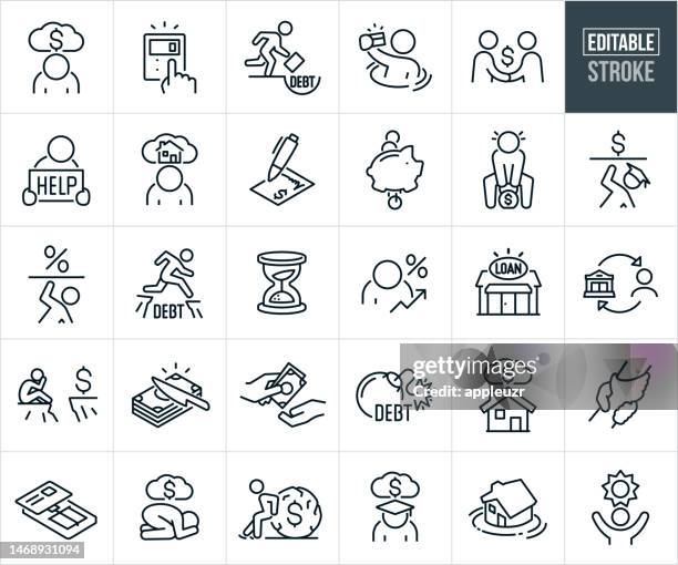 debt thin line icons - editable stroke - boulder rock stock illustrations