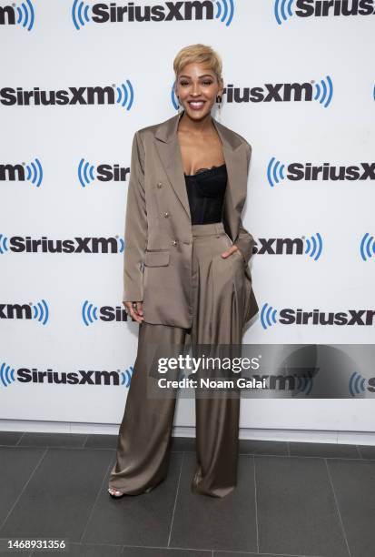 Meagan Good visits the SiriusXM Studios on February 23, 2023 in New York City.