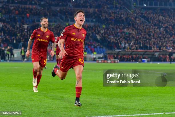 Paulo Dybala of AS Roma celebrates after scoring the second goal for his team during the UEFA Europa League knockout round play-off leg two match...