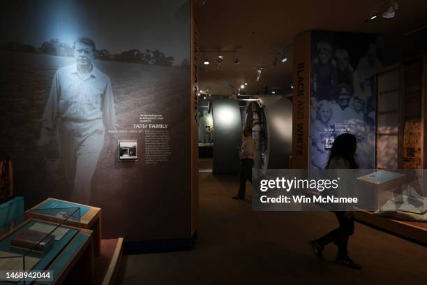 Visitors tour exhibits related to the life of former U.S. President Jimmy Carter at the Jimmy Carter Library and Museum February 23, 2023 in Atlanta,...