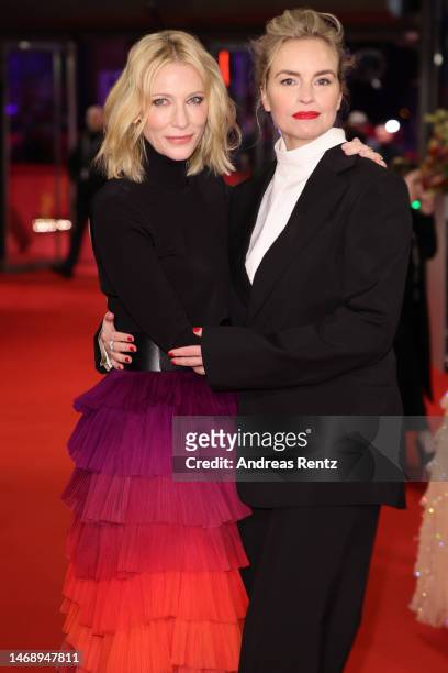 Cate Blanchett and Nina Hoss attend the "TAR" premiere during the 73rd Berlinale International Film Festival Berlin at Berlinale Palast on February...
